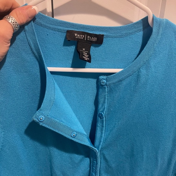 White House Black Market Turquouse  Short Cardigan 3/4 Sleeves - Picture 3 of 4